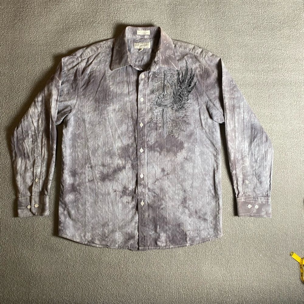 Men's Eighty Eight Gray Button Down Y2K Vintage Affliction Inspired Bikercore